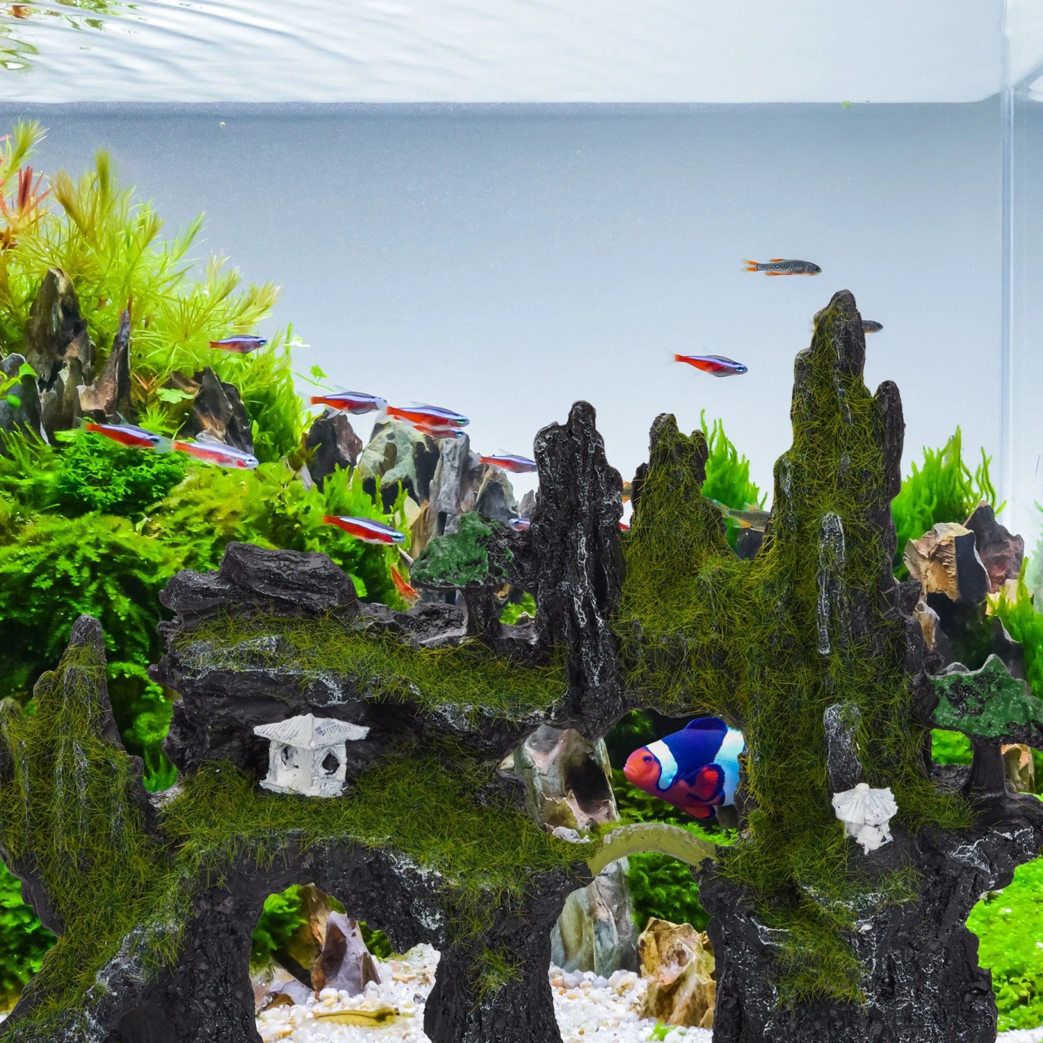Relaxdays Aquarium Deko Felsen Polyresin Grau Grün 17 cm x 23,5 cm x 8,5 cm 450 g_5