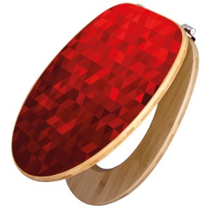Banjado WC-Sitz aus Bambus mit rotem Dreiecks-Motiv. Toilettendeckel aus Holz mit Universal Scharnieren.
