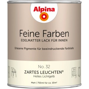 Alpina Feine Farben Lack No. 32 Zartes Leuchten® Gelb, edelmatt, 750ml Dose.