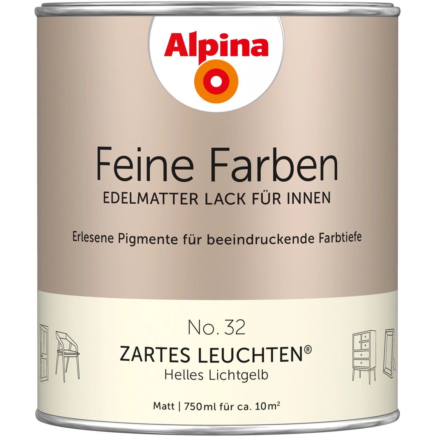 Alpina Feine Farben Lack No. 32  Zartes Leuchten® Gelb edelmatt 750 ml