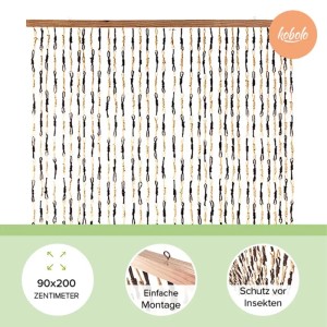 Kobolo Türvorhang aus Papier, beige-braun, 90x200 cm, mit dekorativen Knoten als Insektenschutz.