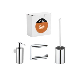 Keuco Bad-Set Plan verchromt: Seifenspender, WC-Papierhalter, WC-Bürste. Elegante Badhelfer.