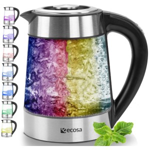 Ecosa EO-600 Wasserkocher aus Glas mit LED-Beleuchtung und Temperatureinstellung.
