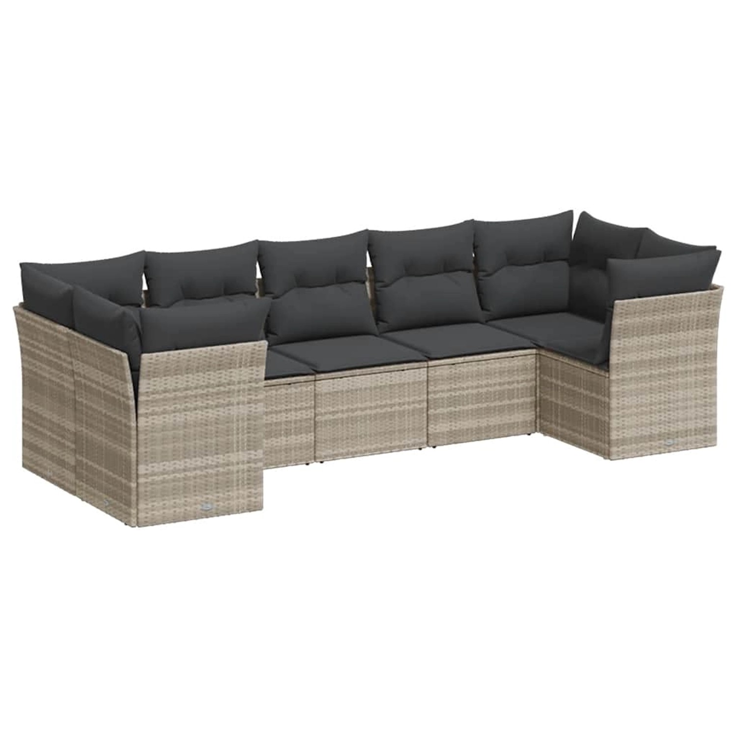 vidaXL 7-Tlg Garten-Sofagarnitur mit Kissen Hellgrau Poly Rattan 3218122
