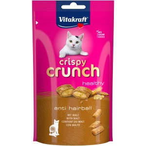 Vitakraft Crispy Crunch Malz, 60g Katzenleckerli im pinken Beutel, zur Vorbeugung von Haarballen.