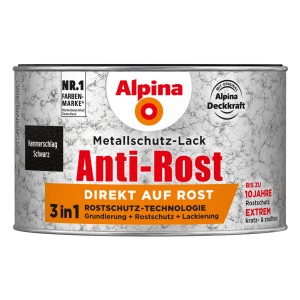 Dose Alpina Metallschutz-Lack Anti-Rost Schwarz Hammerschlag, 300ml, für zuverlässigen Rostschutz.