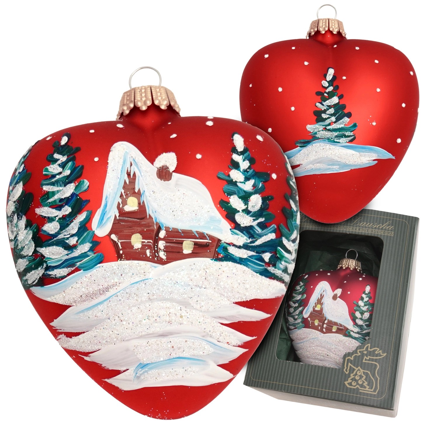 Krebs Glas Lauscha Weihnachtsornament Rot Herz mit Haus 1-tlg. 8cm