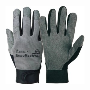 Honeywell Rewomech 640 Arbeitshandschuhe, schwarz-grau, aus Kunstleder mit Klettverschluss für sicheren Halt.