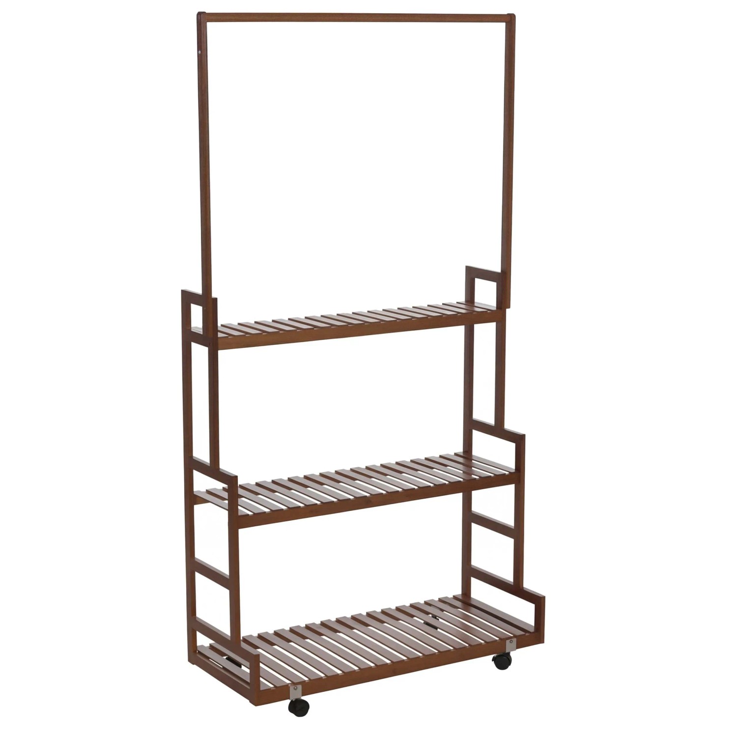 Mcw Bambus Standgarderobe Q33 Stange 3 Ablagen Rollen 175x93x38cm Braun