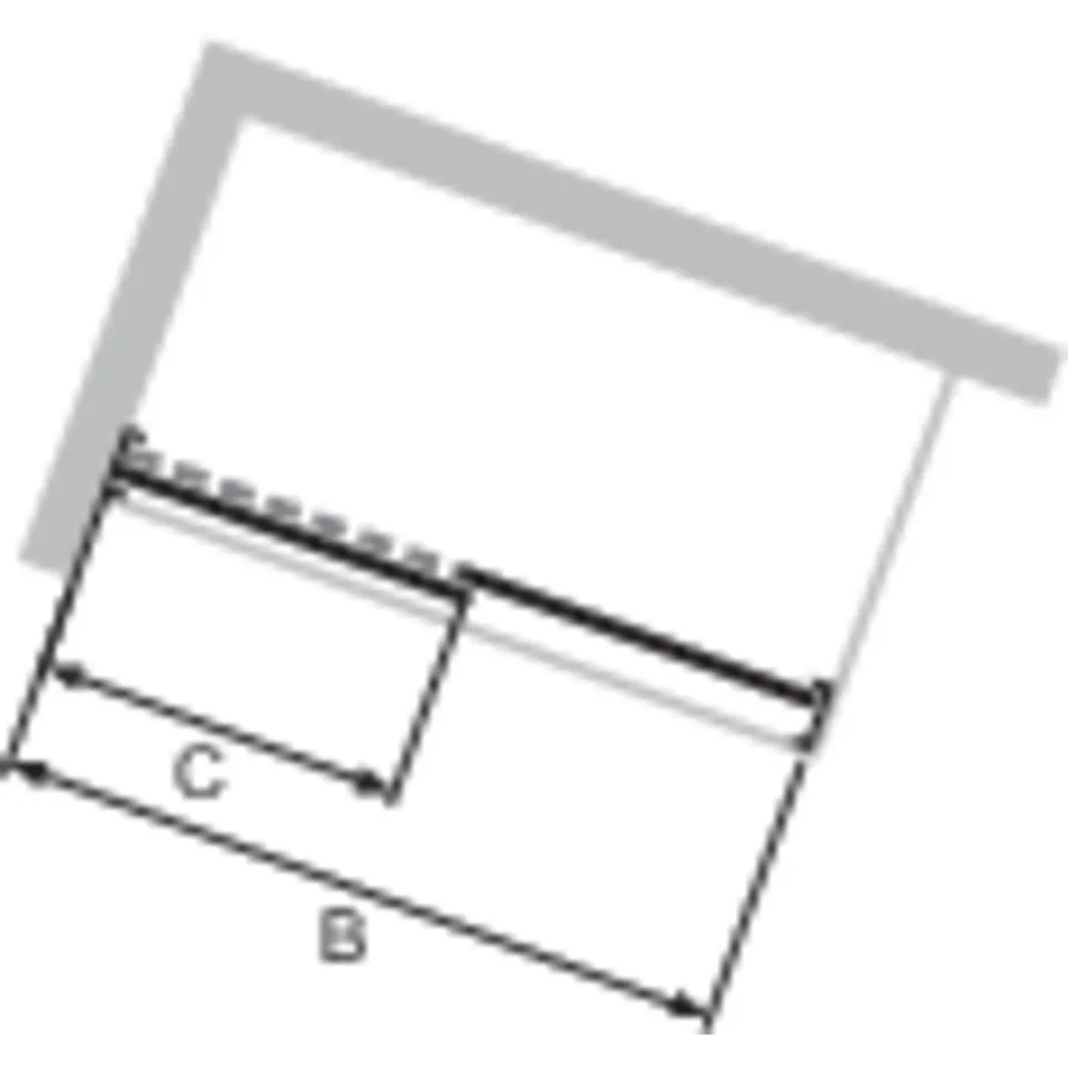 Technische Zeichnung der Hüppe EasyEntry Gleittür mit Maßangaben für Breite (B) und Segment (C).