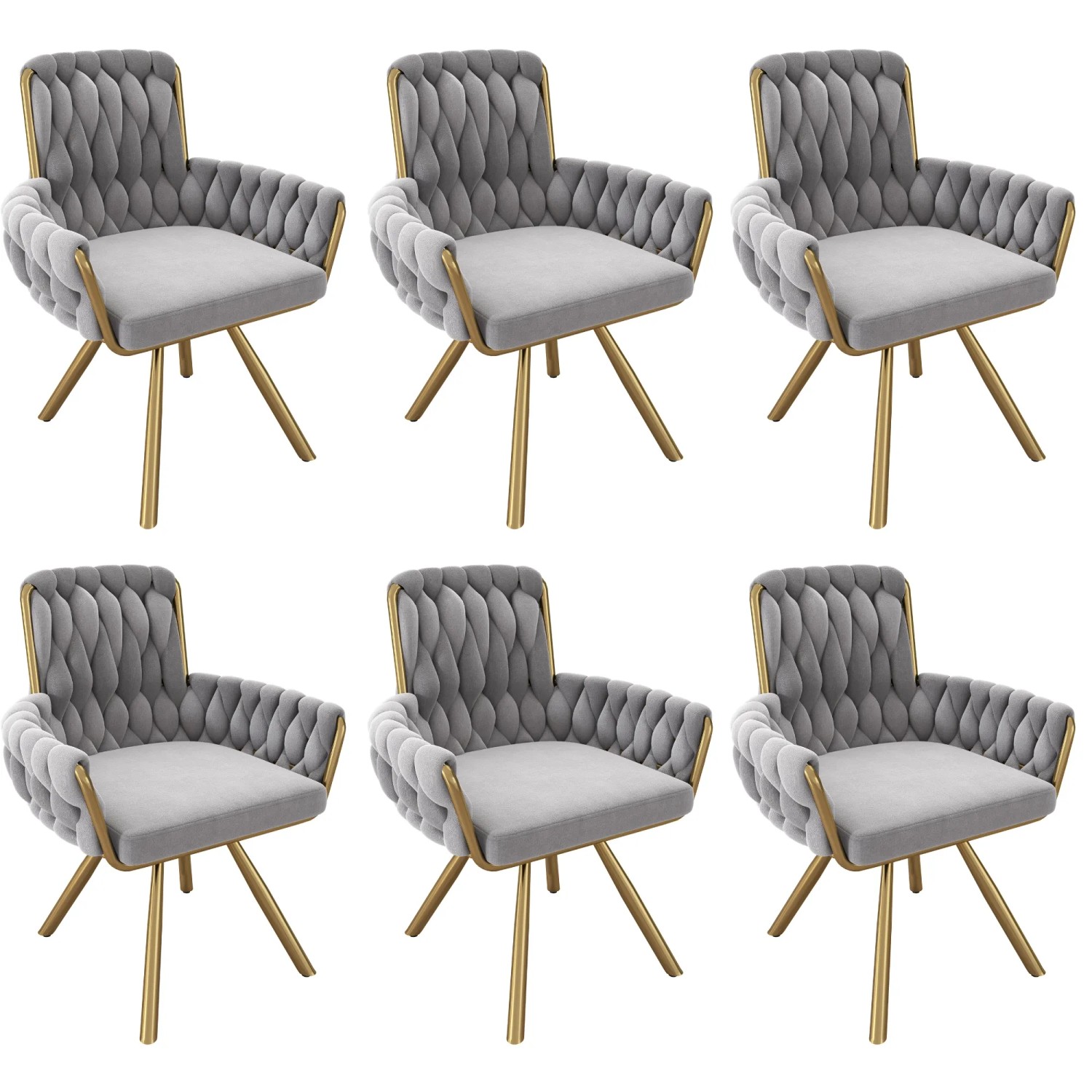 Merax Samt Esszimmerstuhl 6er Set Drehbar mit Metallbeinen Grau