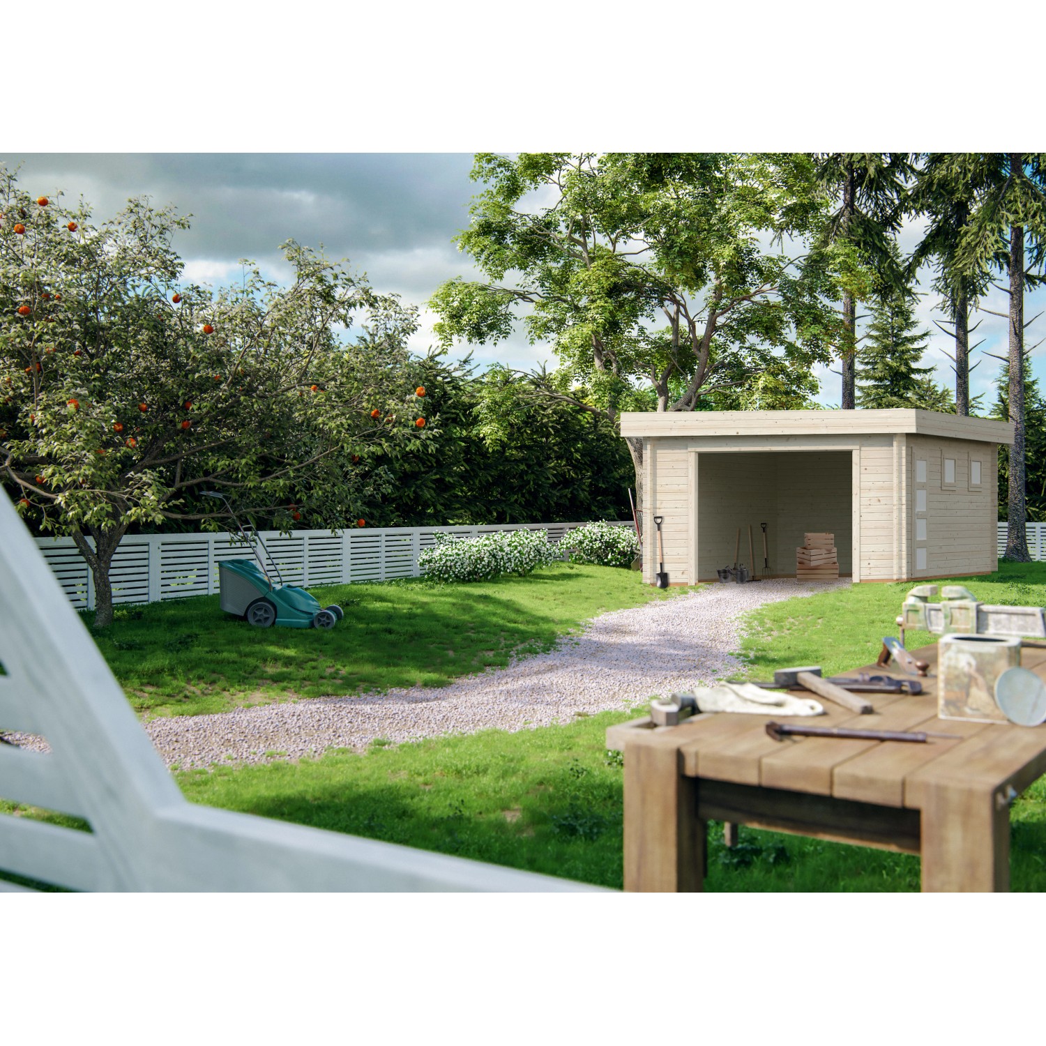 Palmako Garage Rasmus ohne Tor 360 x 550 cm Lackiert Grau-Weiß FSC® günstig online kaufen