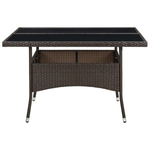 Brauner vidaXL Garten-Esstisch aus Poly Rattan mit Glasplatte, ideal für den Garten.