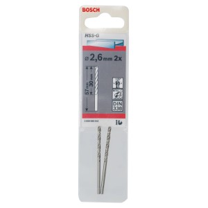 Bosch Metallbohrer HSS-G, 2.6 mm, 2 Stück in Verpackung.