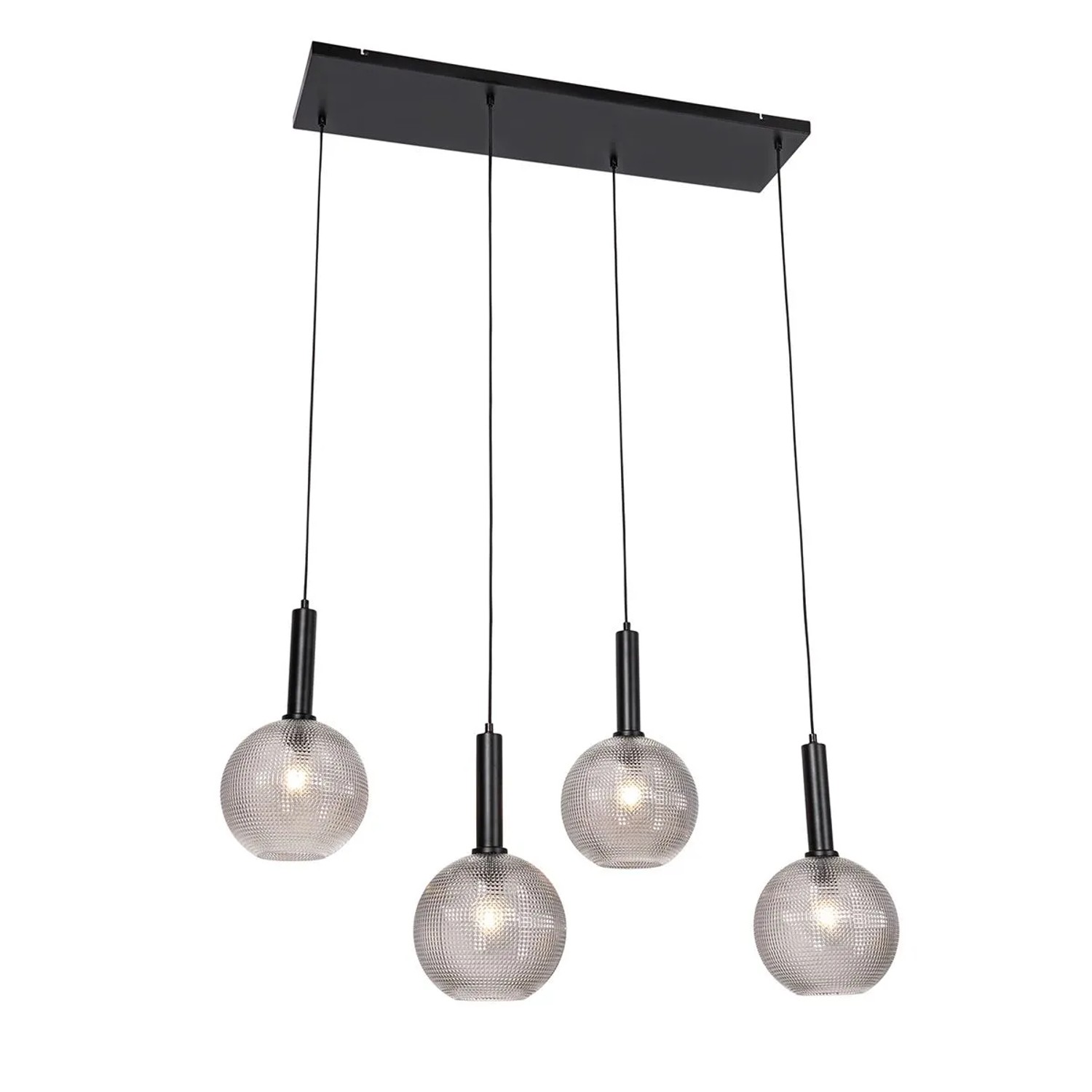 QAZQA Design Hängelampe Schwarz mit Rauchglas 4 Flammig Chico