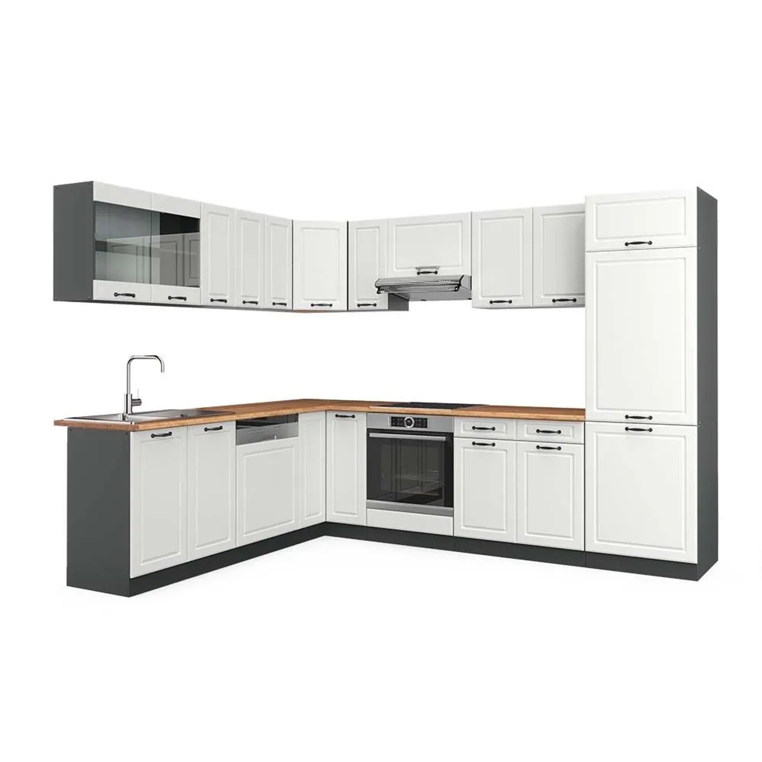 Vicco Eckküche R-Line Weiß Landhaus/Anthrazit 287 x 82, AP Eiche