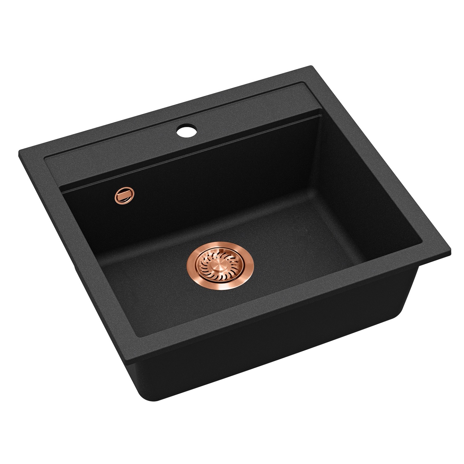 Helika Einbauspüle Quadro 56 cm x 51 cm Schwarz inkl. Kupferventil_2