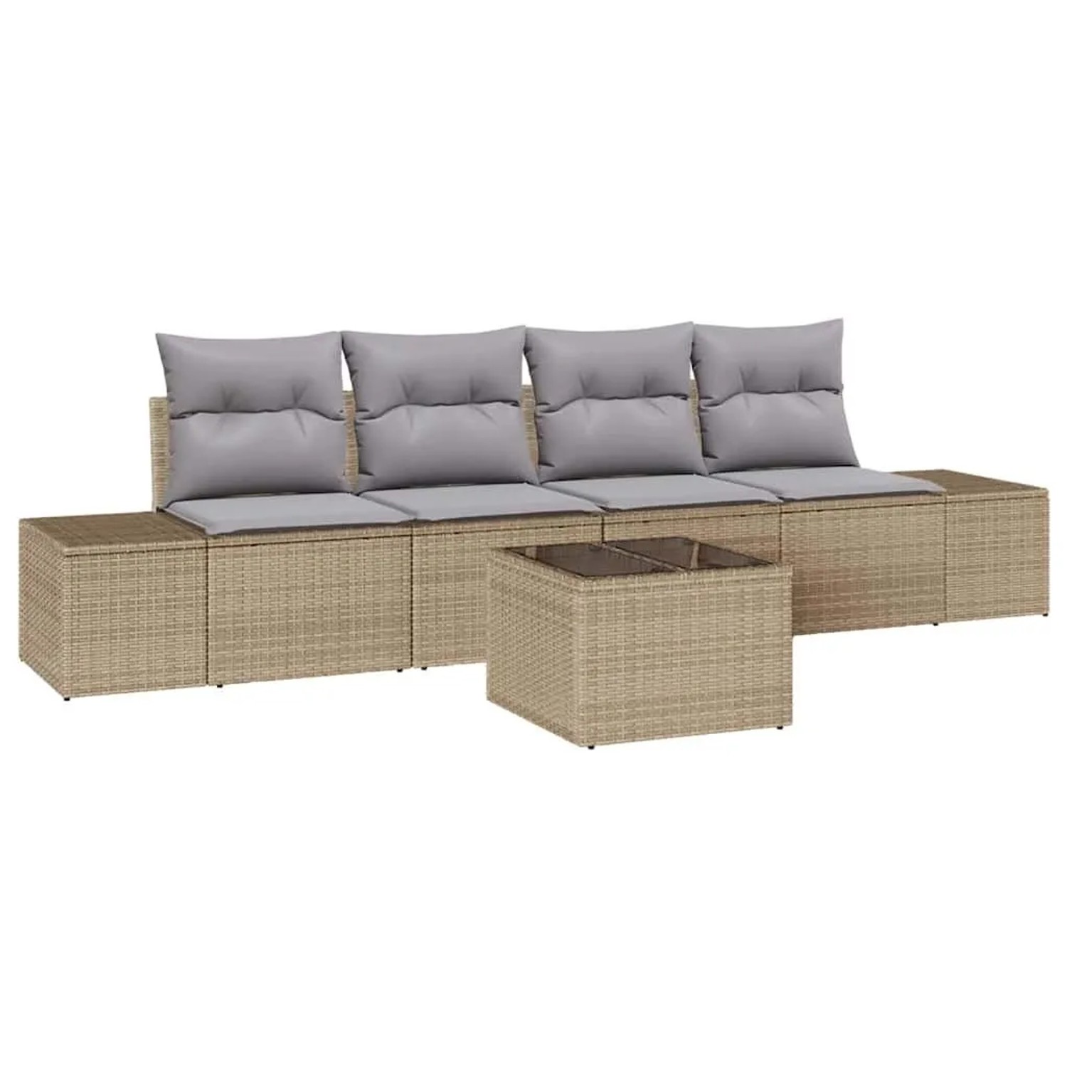 vidaXL Garten-Sofa-Set mit Kissen 5 Tlg Beige und Grau Poly-Rattan 3355599