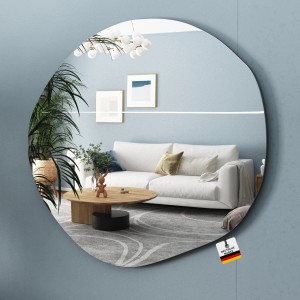 Asymmetrischer Albatros Spiegel, rund, 80x76cm. Moderner Wandspiegel für Wohnraum.