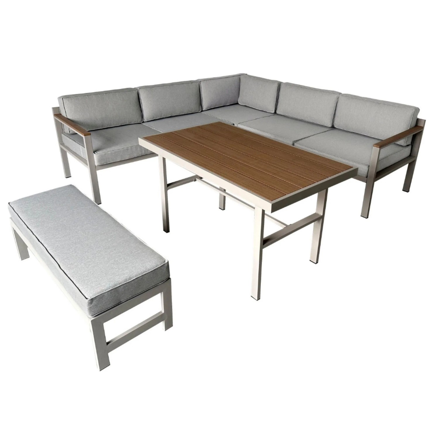 Greemotion Lounge-Set Miami Stahl 5-teilig inkl. Kissen Taupe-Hellgrau