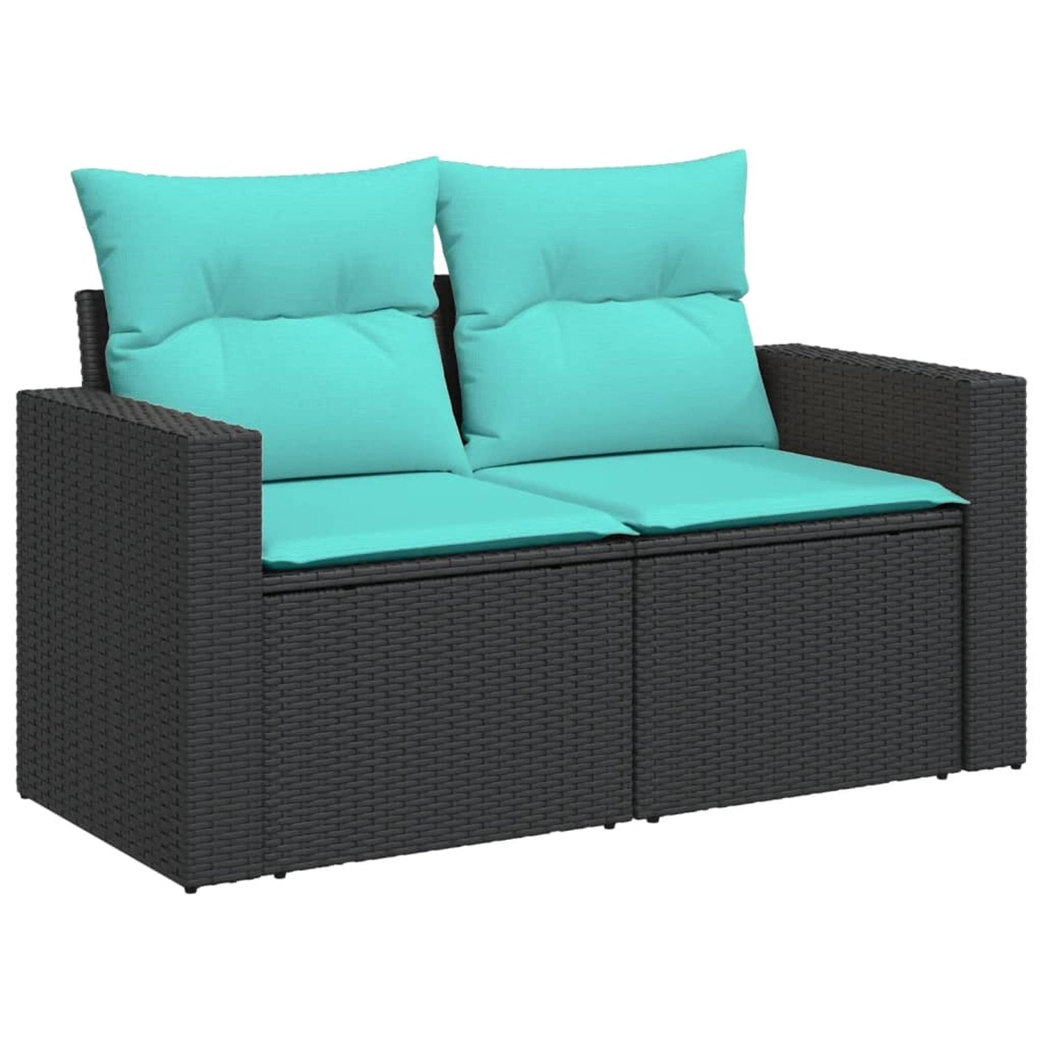 vidaXL Garten-Sofagarnitur, 10-teilig, schwarz, Poly Rattan mit türkisen Kissen.