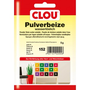 Clou Pulverbeize Gelb R, 5g Packung. Wasserlösliche Beize für Holz.