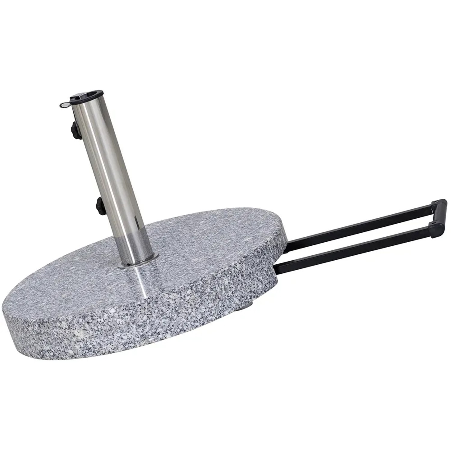 Grauer Siena Garden Schirmständer aus Granit, 40 kg, mit Edelstahlrohr und Rollen.