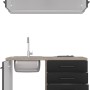 Flex-Well Miniküche Capri 100 cm, schwarz matt/Eiche, mit Spüle und Kochfeld.