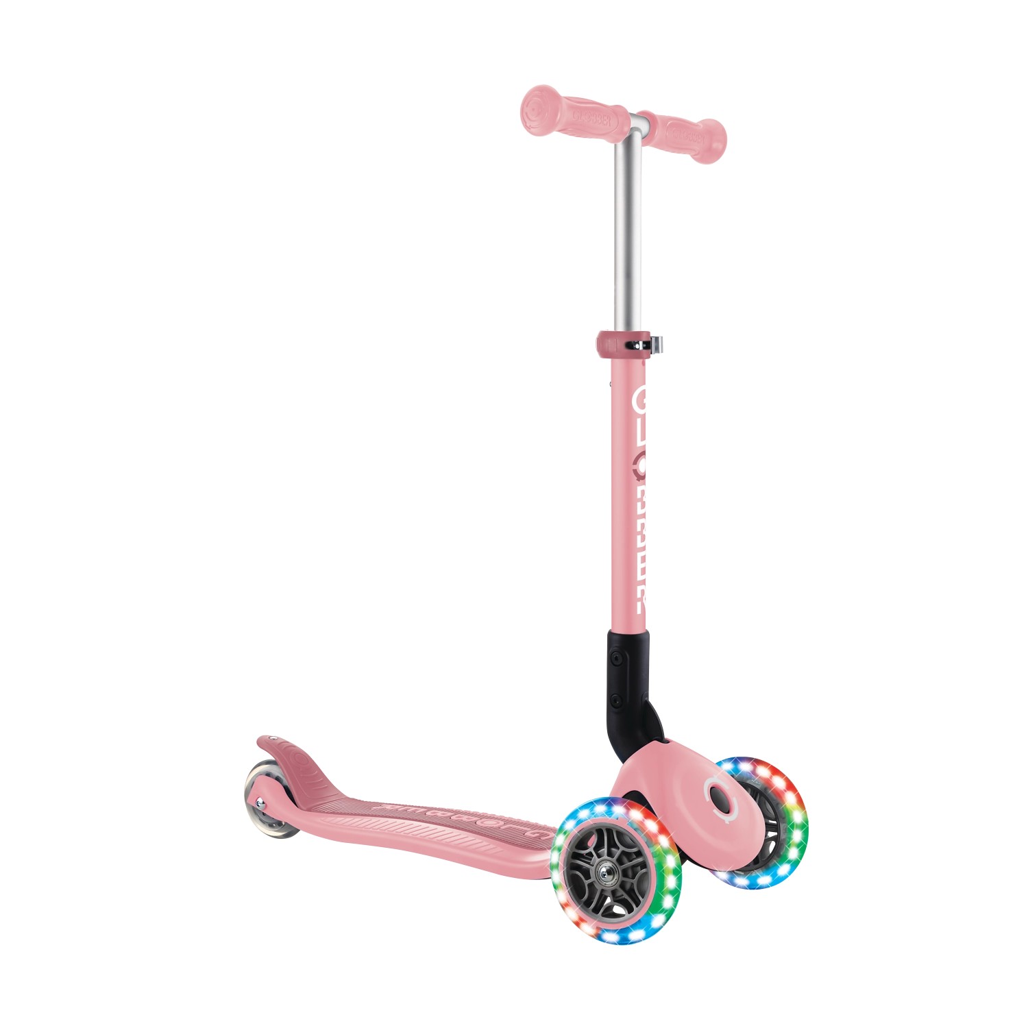 Globber Junior Foldable Lights Tretroller 120/80 mm ABEC 9 3-Rädrig LED-Leuchtrollen Pastellrosa