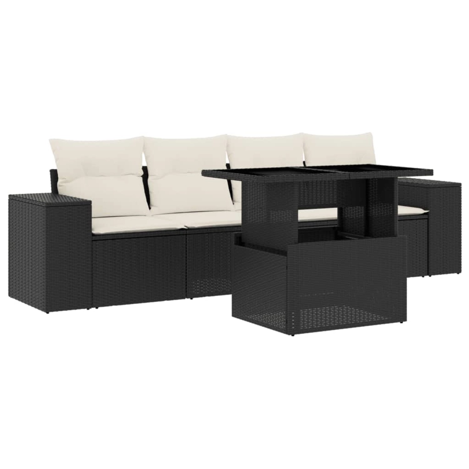 vidaXL 5-Tlg Garten-Sofagarnitur mit Kissen Schwarz Poly Rattan 3268986 günstig online kaufen