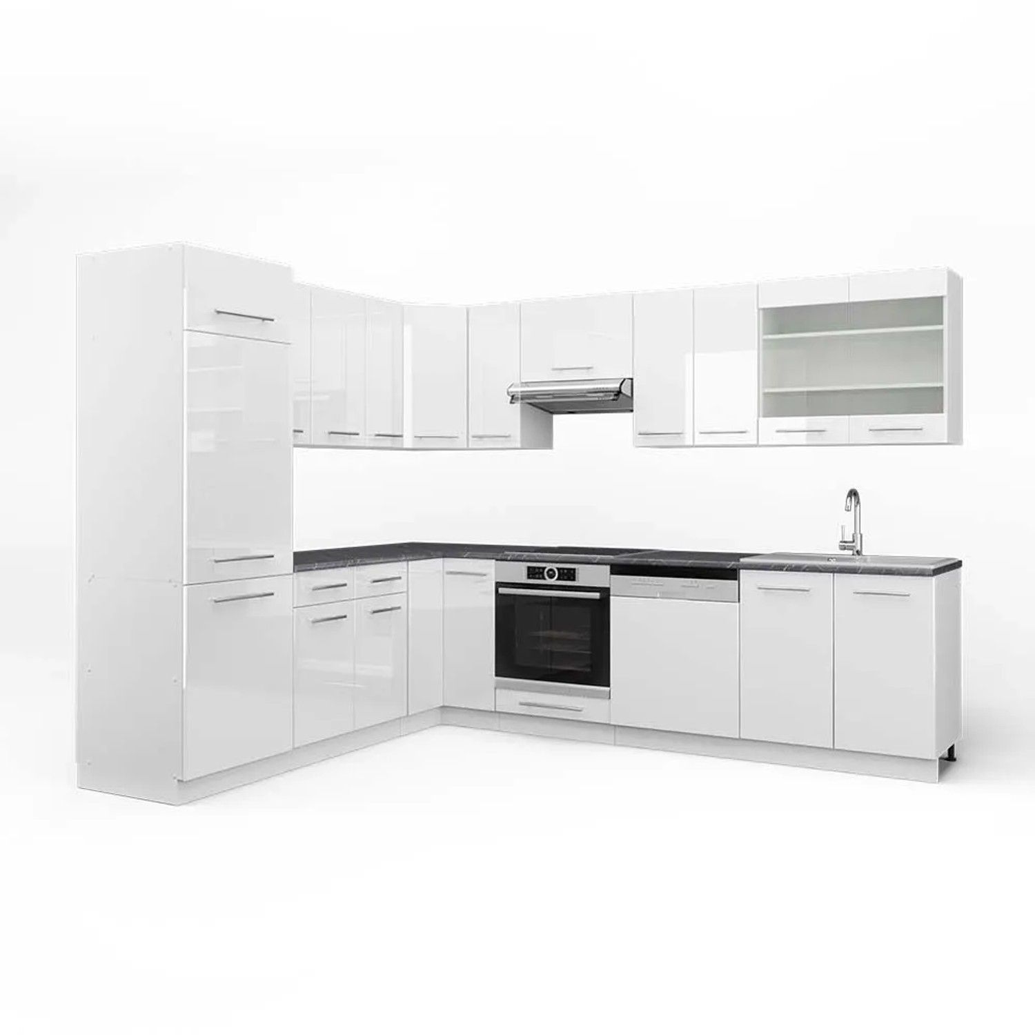 Vicco Eckküche Fame-Line Weiß Hochglanz/Weiß 287 x 82, AP Anthrazit