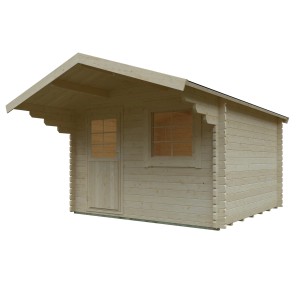 Unbehandeltes Kiehn-Holz Gartenhaus KH 44-015, 300x300 cm, mit Tür und Fenster.