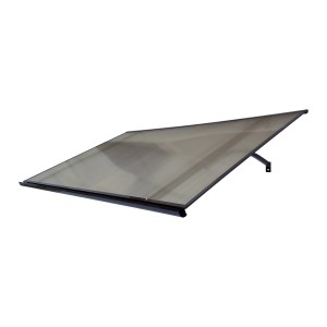 Braunes STARKEDACH Vordach Straight T-160 mit Polycarbonatbeschichtung und Aluminiumrahmen.