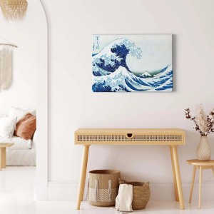 Modernes Wandbild „Japanische Welle“ in Weiß und Blau für Wohnzimmer und Schlafzimmer.