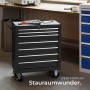 Schwarzer Tectake Werkzeugwagen mit 7 Schubladen, Antirutschmatten und Rollen. Ideal für Werkstatt.