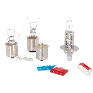 Unitec H1 Lampenersatzkasten mit H1 Lampe, Sicherungen und weiterem Autoelektrik Zubehör.