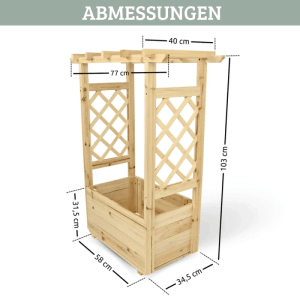 DELUKE Hochbeet mit Rankgitter THAO mit Vlies Handschuhe Pflanzkasten mit Rankhilfe Blumenkasten für Kletterpflanzen 58cm Breit