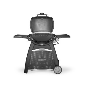 Weber Gasgrill Q 3200 Black Line mit 2 Brennern und Grillwagen. Kompakter Grill mit Ablagetischen.
