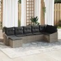 Hellgraues 7-teiliges vidaXL Garten-Sofa-Set aus Poly Rattan für Terrasse und Garten.