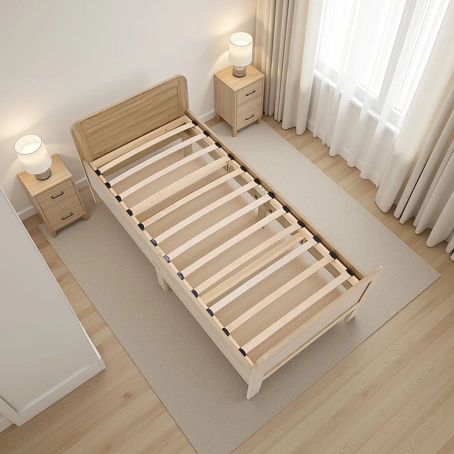 Homestyle4u Lattenrost 90x200 mit 13 Federholzleisten in hellem Holzrahmen, im Schlafzimmer.