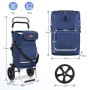 Sekey 3-in-1 Einkaufstrolley blau: Faltbarer Trolley mit Kühlfach, als Einkaufswagen, Sackkarre und Umhängetasche nutzbar.
