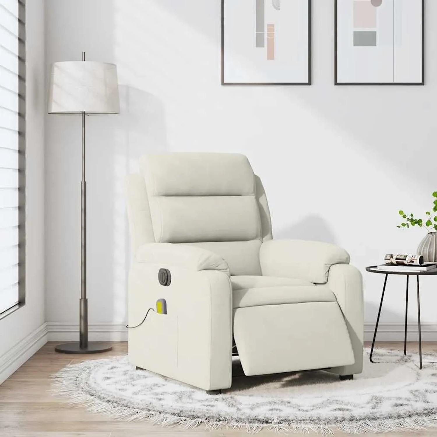 vidaXL Massagesessel Elektrisch Creme Samt 3205090_15