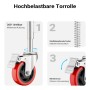 Wiltec Torrolle: Rotes Rad, Bremse, 360° drehbar. Robuste Schiebetorrolle aus Stahl für Tore bis 150kg.