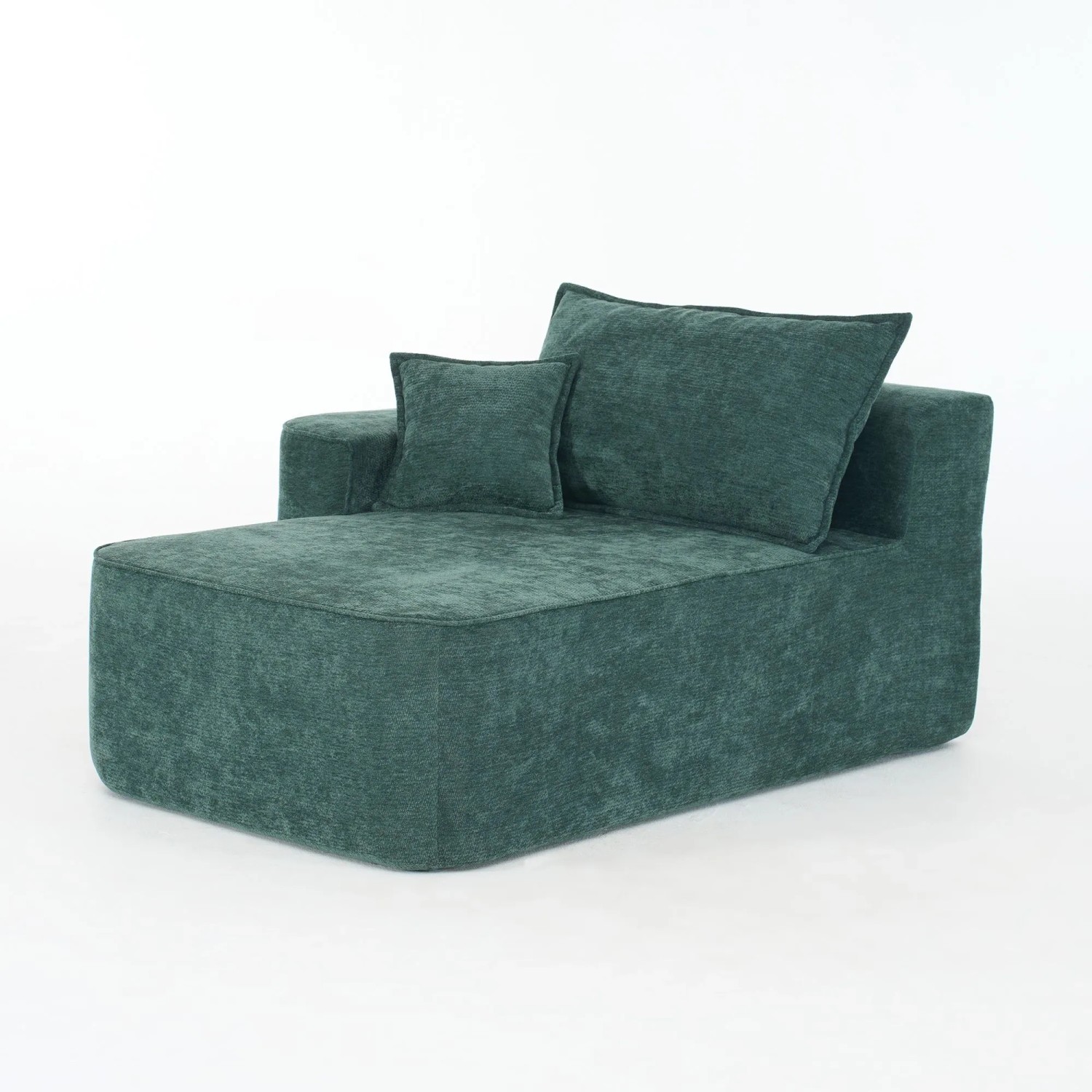 PXloue Stoffsofa Chaiselongue Sofa Chenille mit Kissen Seitentaschen Grün ohne Montage