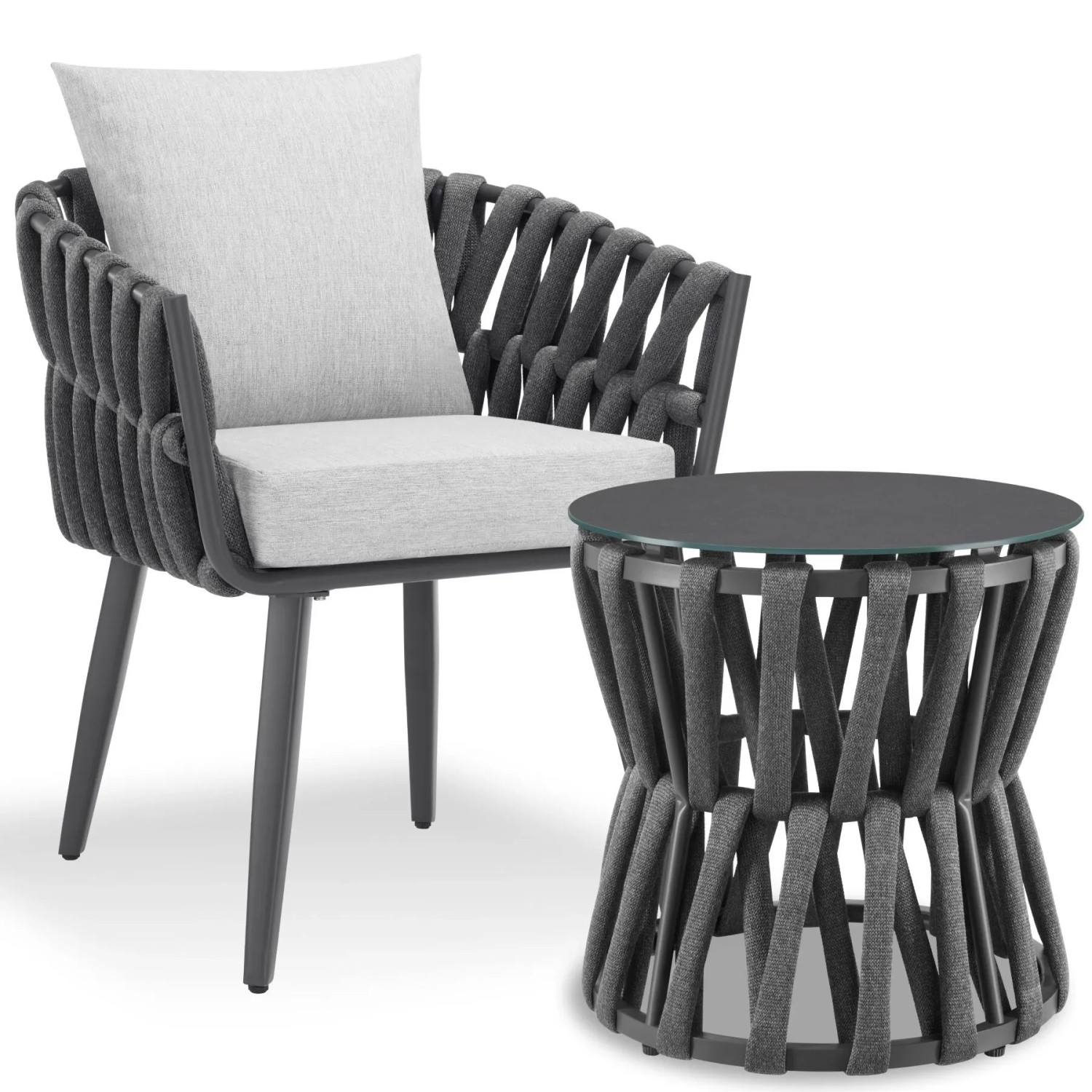 Tectake Aluminium Gartenlounge Set Lugano Im Rope Design Wetterfest und Uv Beständig  65 5 x 62 5 x 75 cm Anthrazit Grau