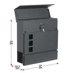 Anthrazitfarbener KARAT Briefkasten Jules mit Zeitungsfach und Sichtfenstern.