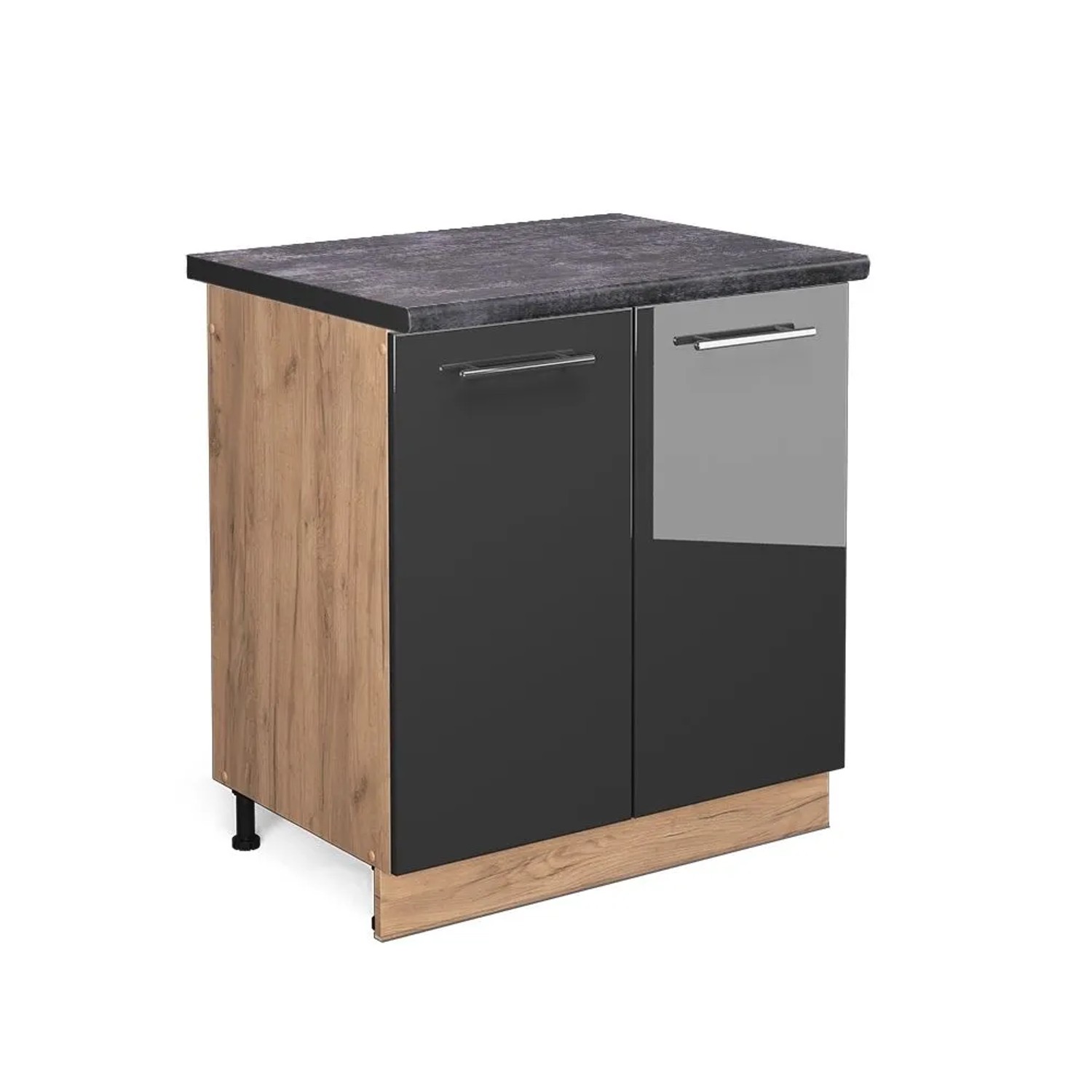 Vicco Spülenunterschrank Fame-Line Anthrazit Hochglanz Goldkraft Eiche 80 cm AP Anthrazit