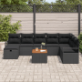 vidaXL 9-tlg. Garten-Sofa-Set aus Poly Rattan, schwarz, mit Tisch und Kissen.