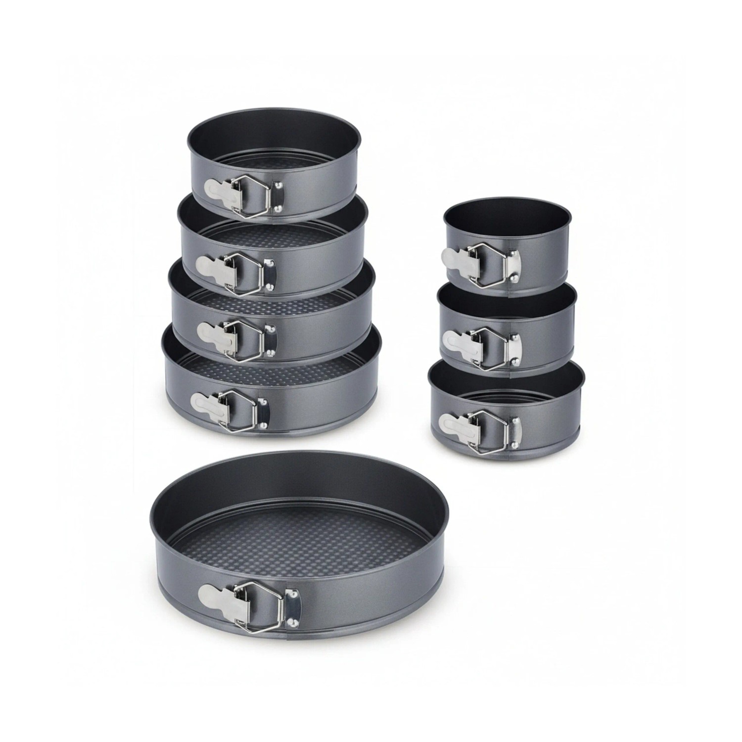 Relaxdays Springform Set Edelstahl Anthrazit Antihaftbeschichtet 8-teilig 6,5 cm x ø 14 cm bis 28 cm