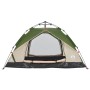 Grünes Furnicato Kuppelzelt für Camping, mit beigem Stoff und großem Eingang. Kompaktes Outdoor-Zelt.